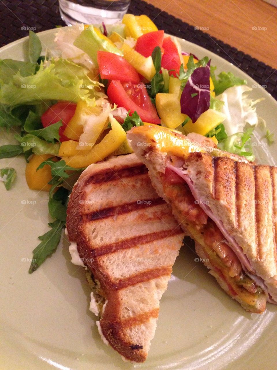 Grilled sandwich and salad