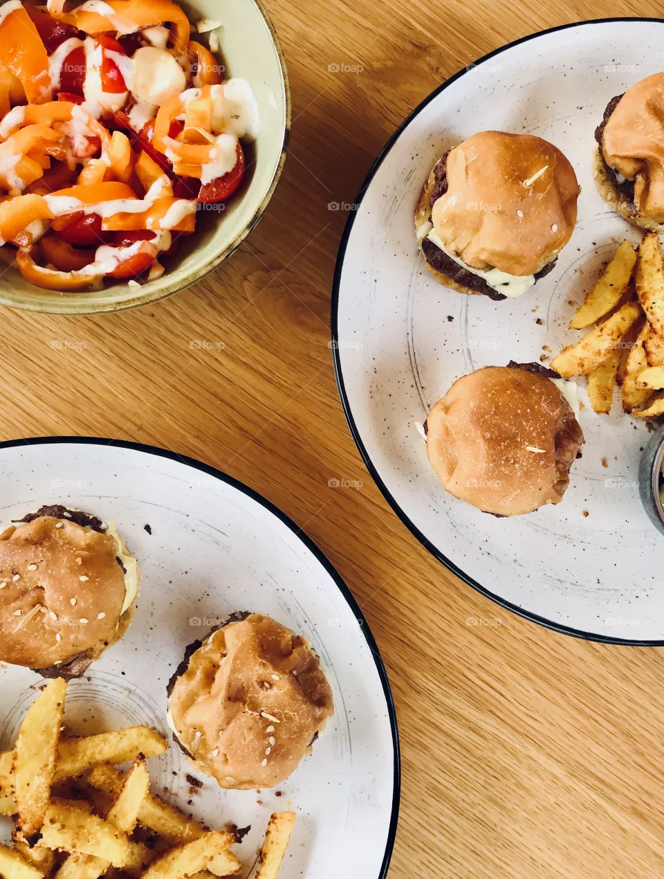 Burgers and salad