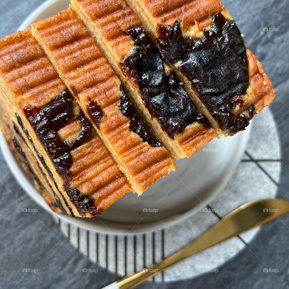 Homemade kueh lapis buttery cake with prunes