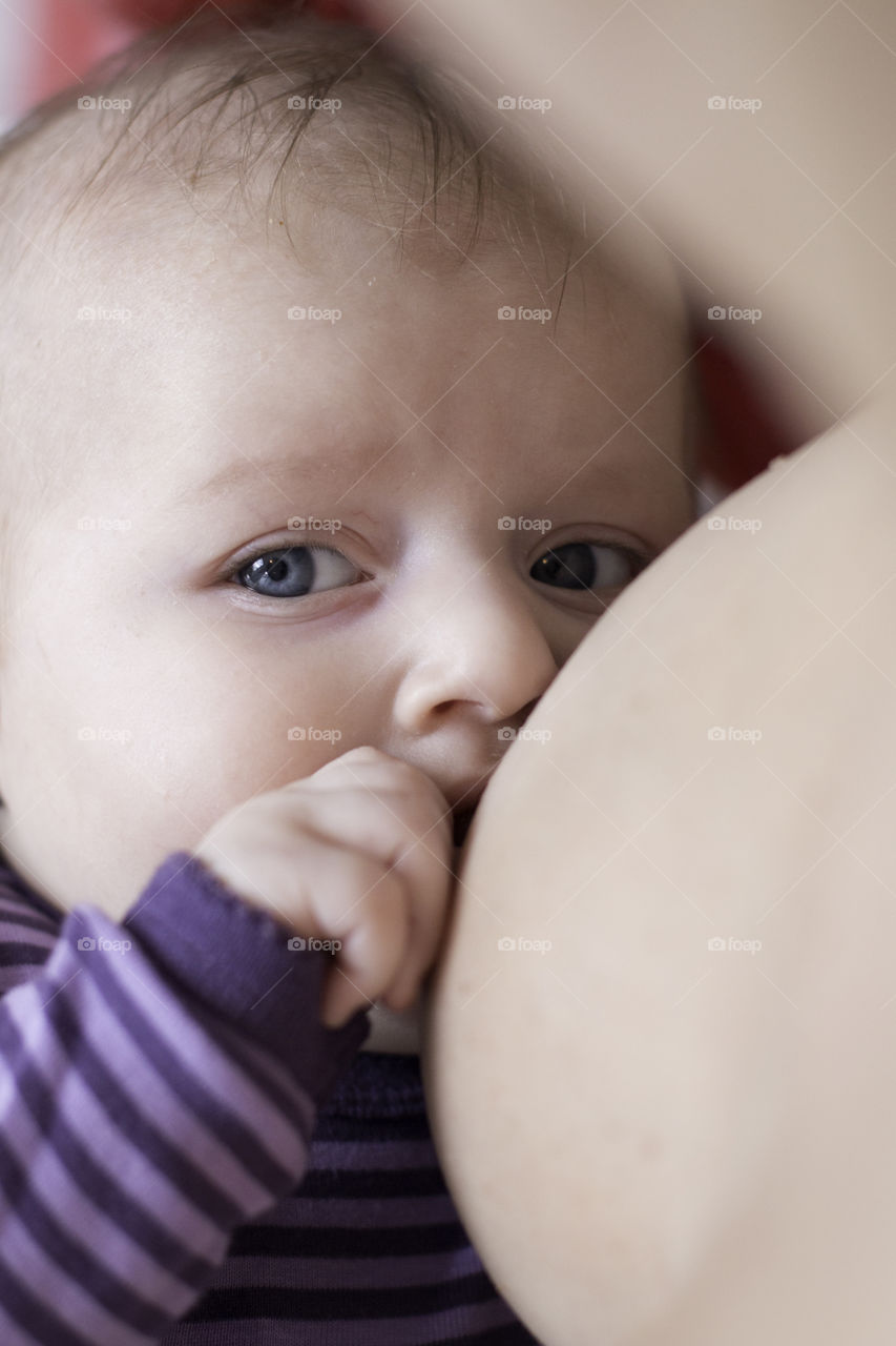 Close-up of mother breastfeeding her babies