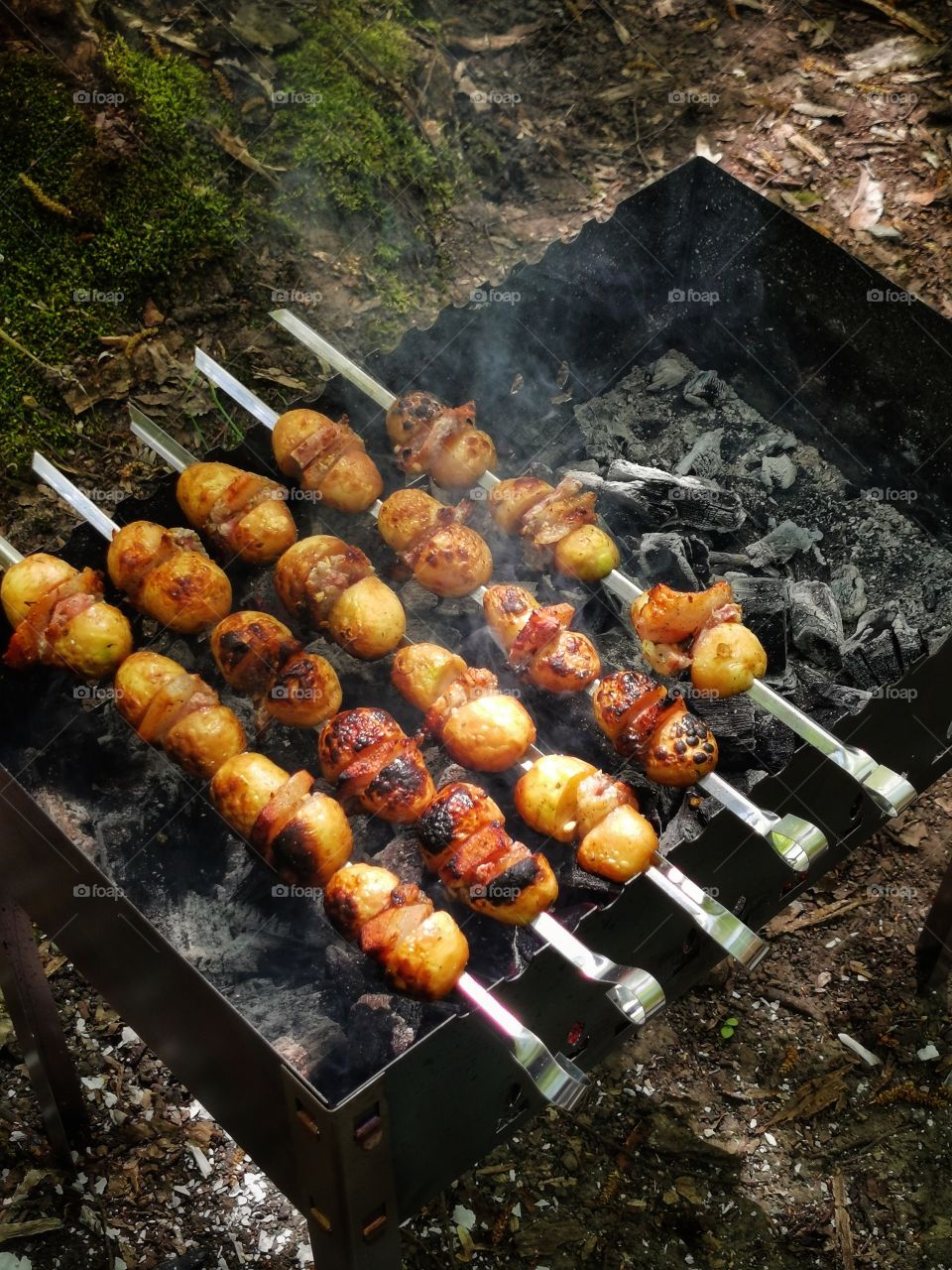 Food yummy served meat fire day outdoor nature greens wild forest wild