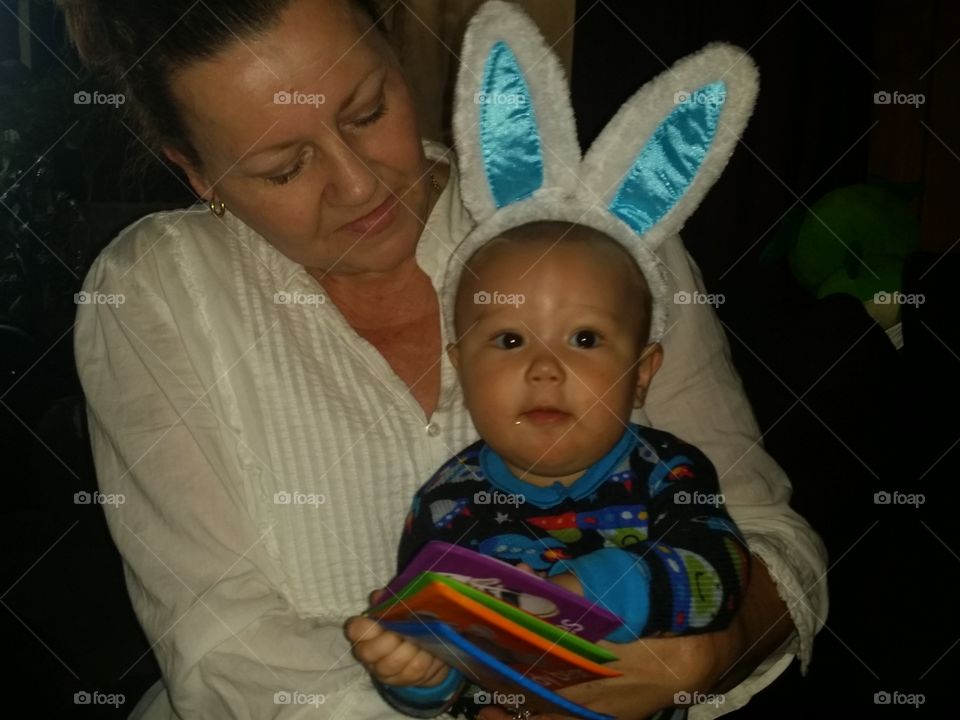 Grandma and Baby Wearing Bunny Ears