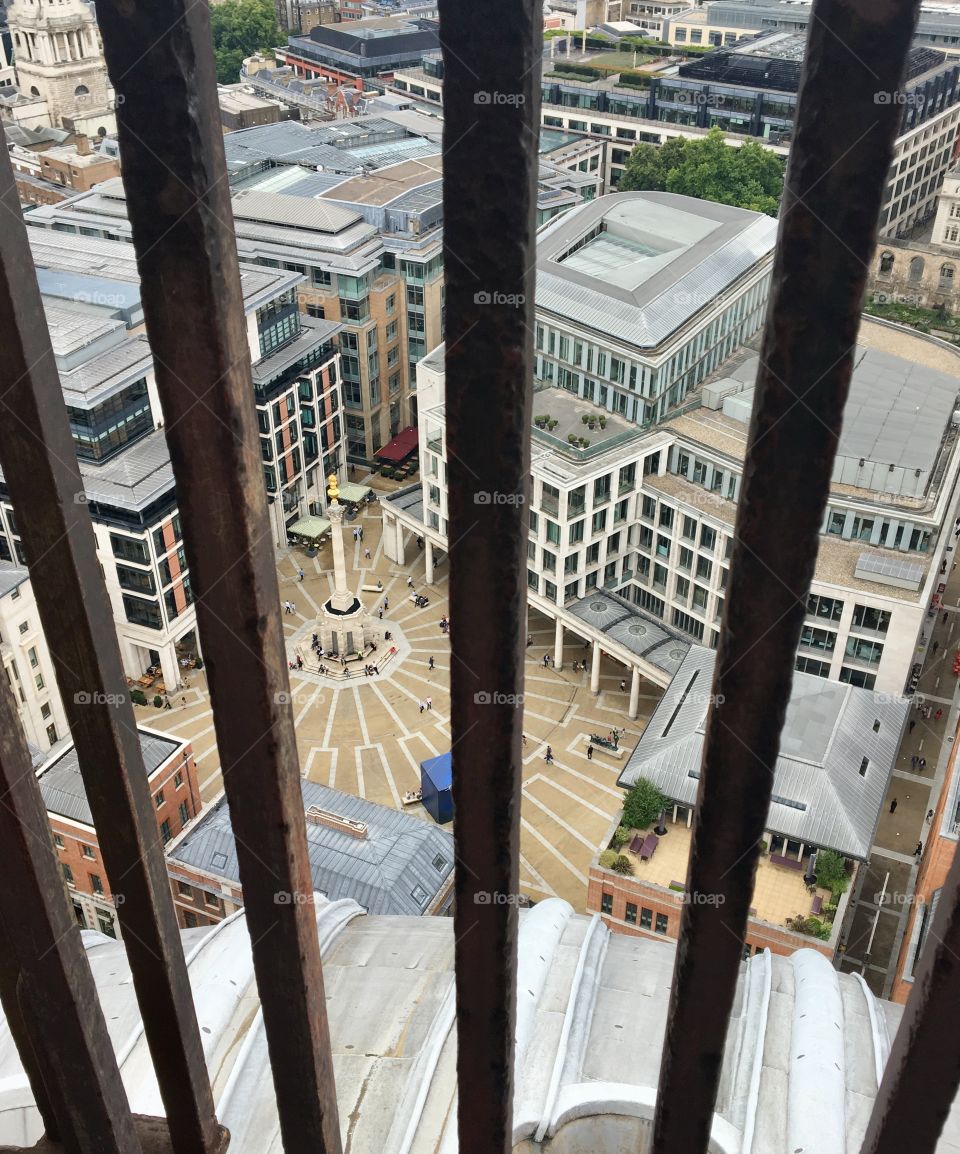 A view of a courtyard in London from the top of St Paul’s Cathedral