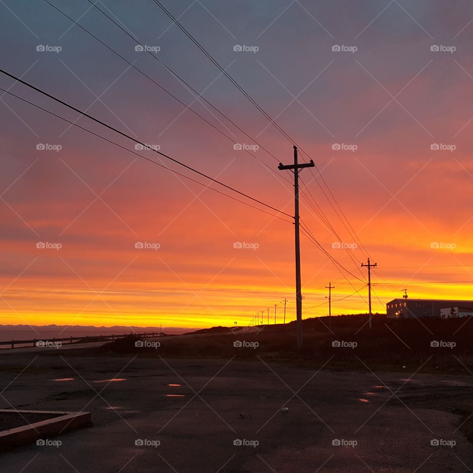 Sunset, Transportation System, Wire, Sky, No Person