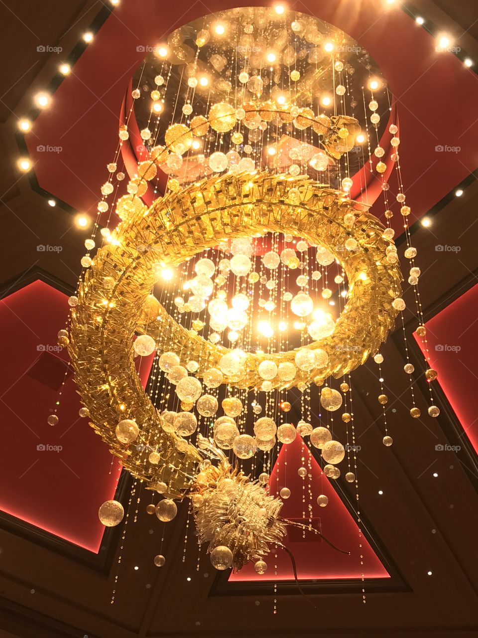 Red dragon chandelier gold and sparkly
