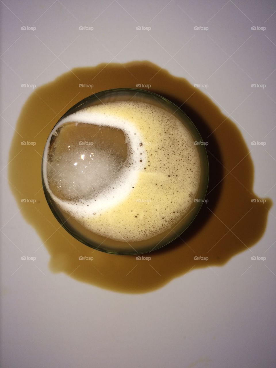 Top view Iced coffee with spill