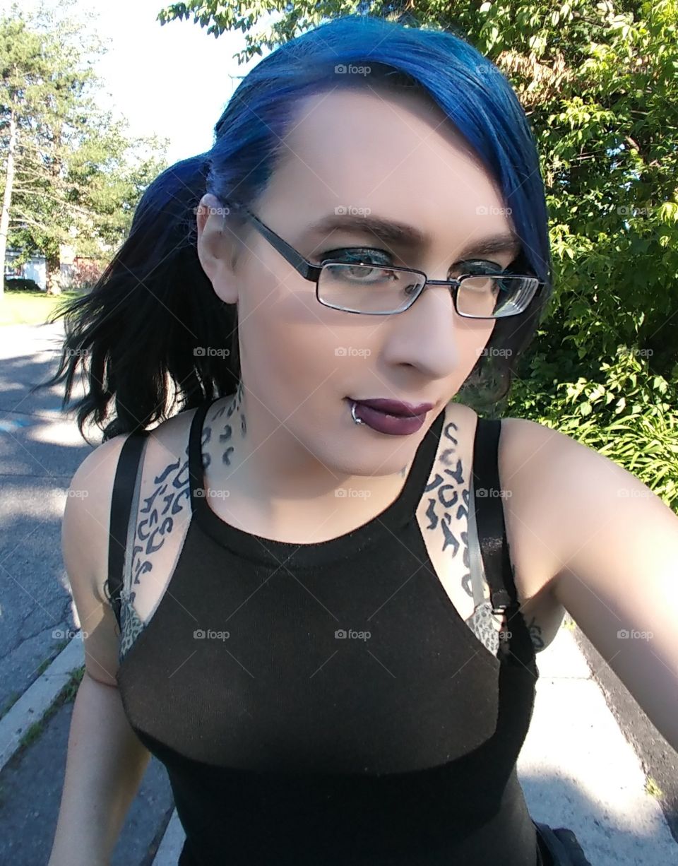 goth girl in dress coloured hair