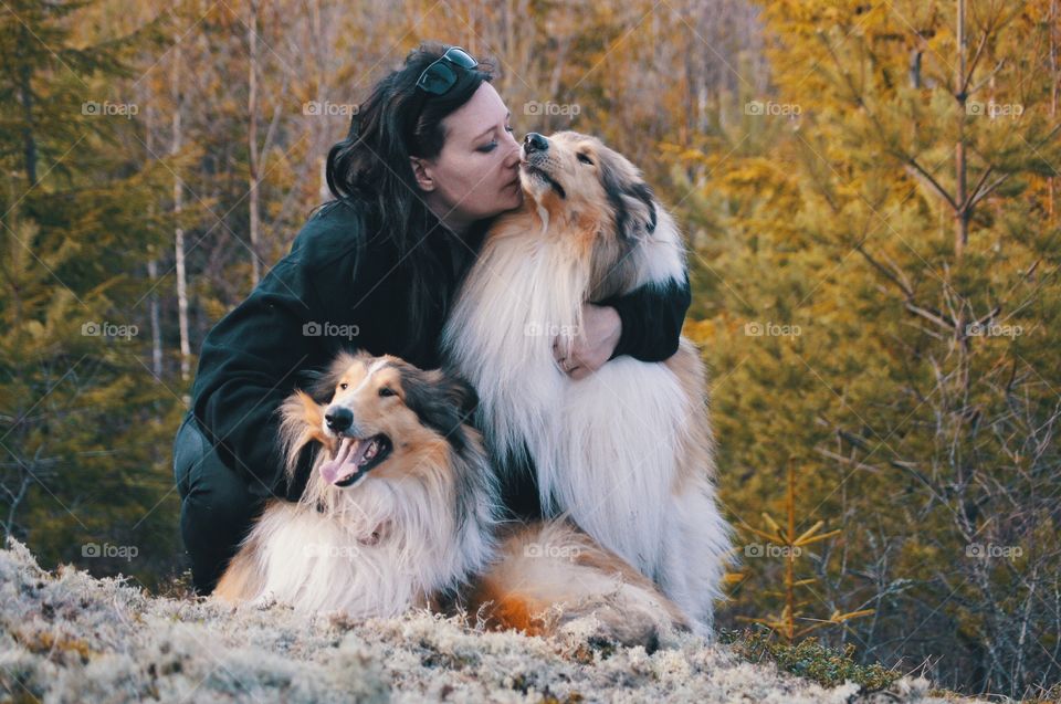 Woman with two dogs