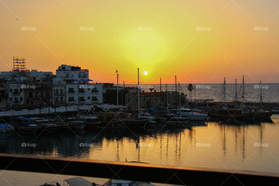 Sunset at the harbor in Cyprus