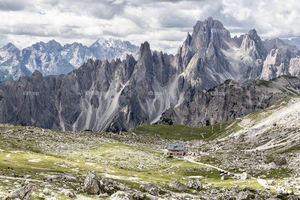 Hiking in the beautiful mountains of the Italian Dolomites 