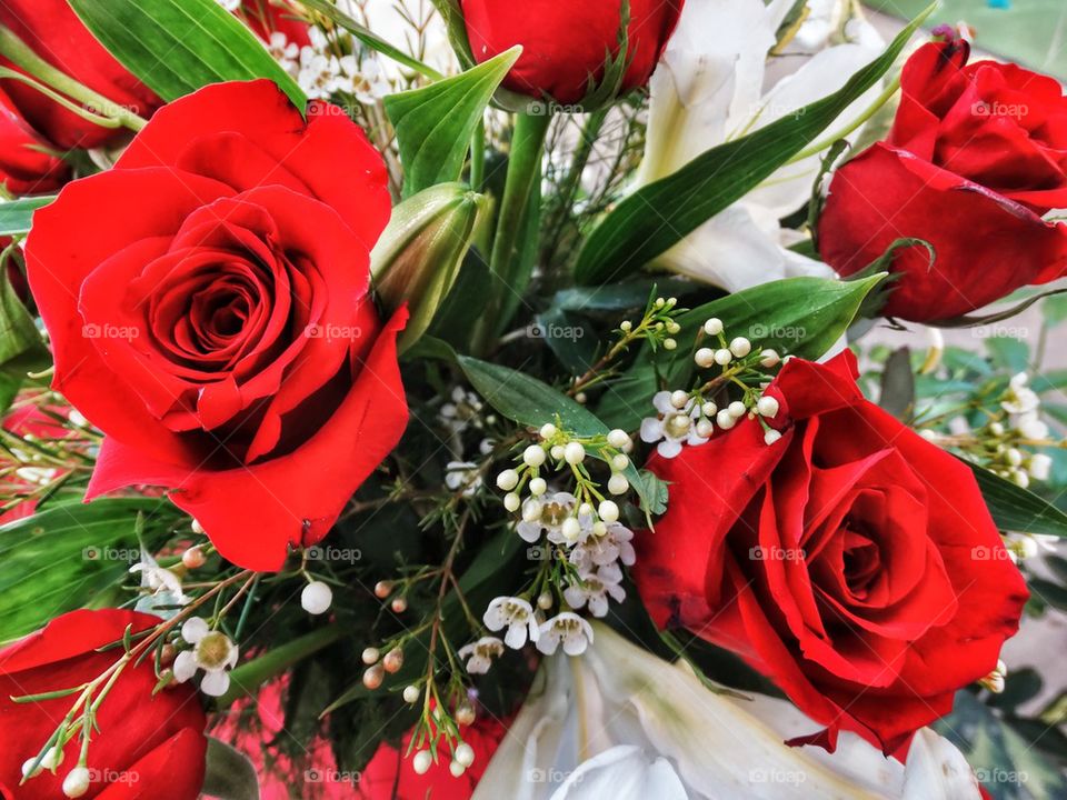 Wedding Bouquet Of Roses. Bouquet Of Fresh Red Roses
