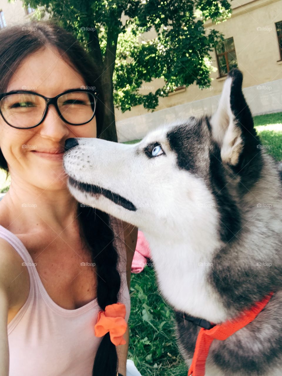 Funny photo girl with dog