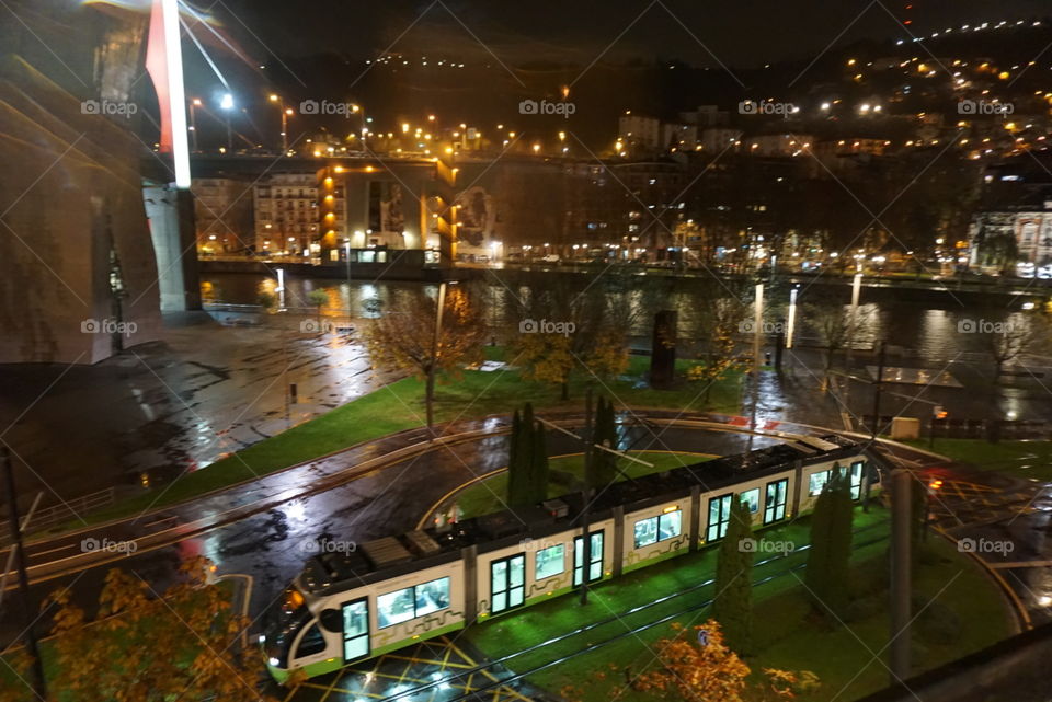 City#view#rain#lights#night#train#bridge