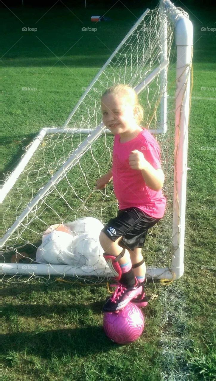 My daughter Gabby. This was her first year playing soccer. She is now 10, and no longer plays. She was good though.