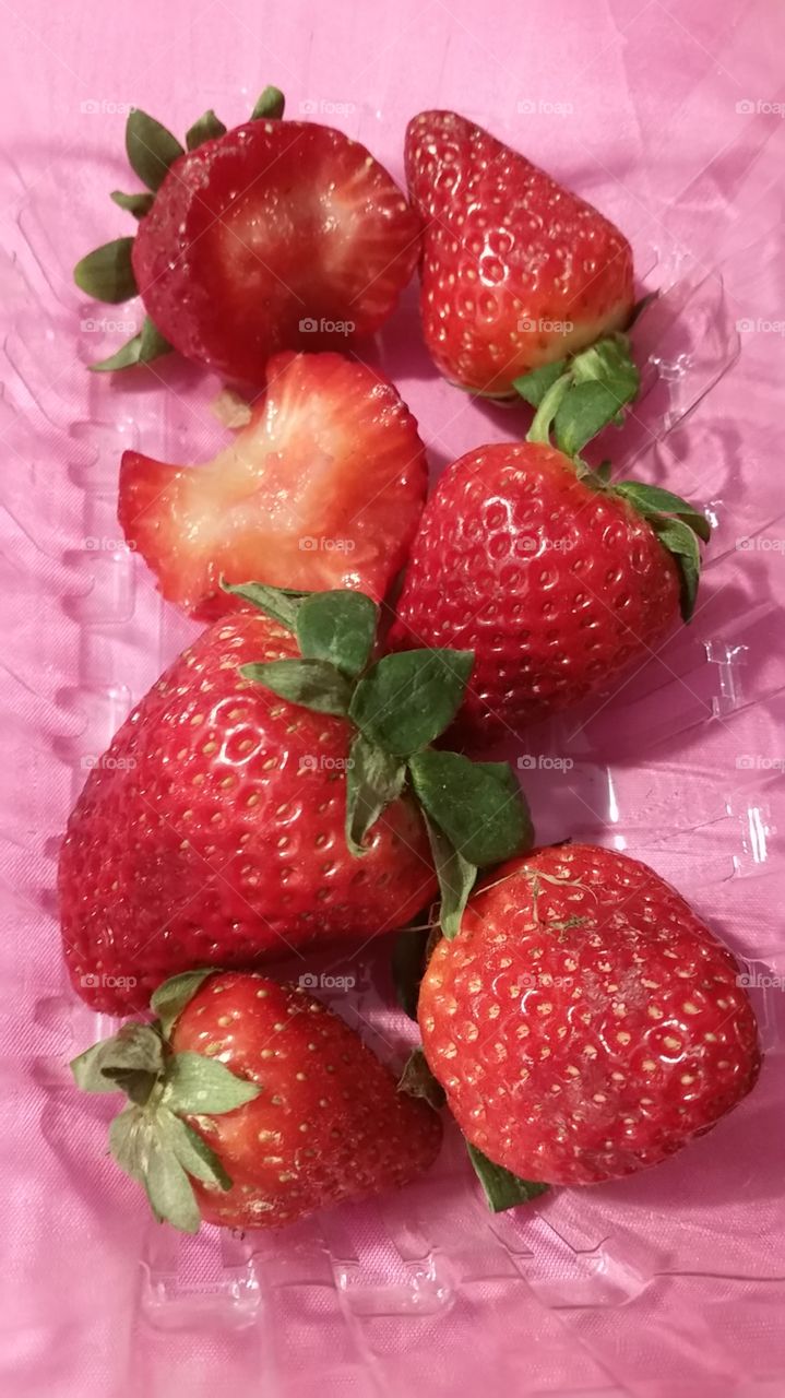 strawberries in pink