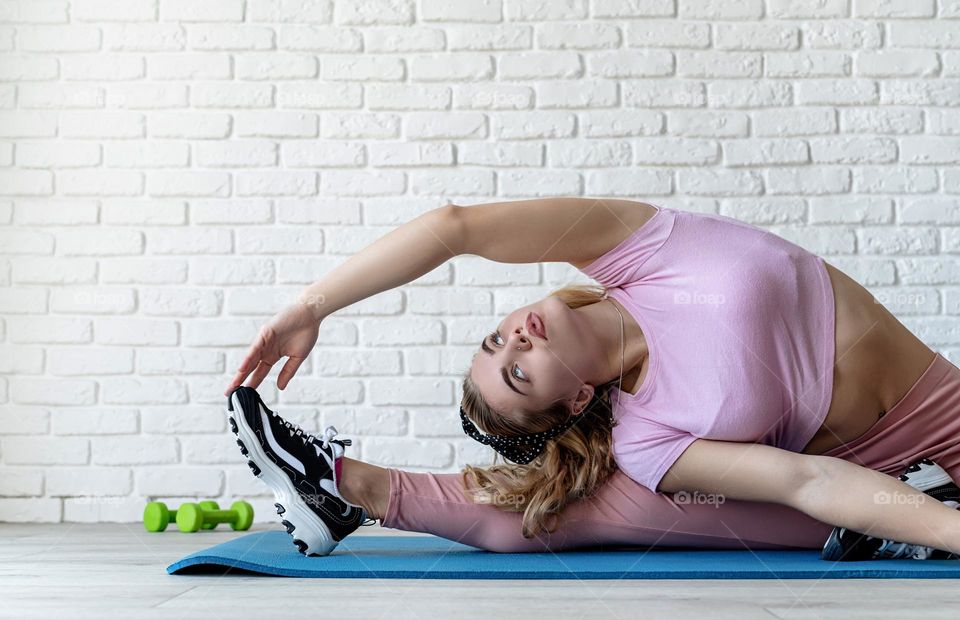 woman working out at home