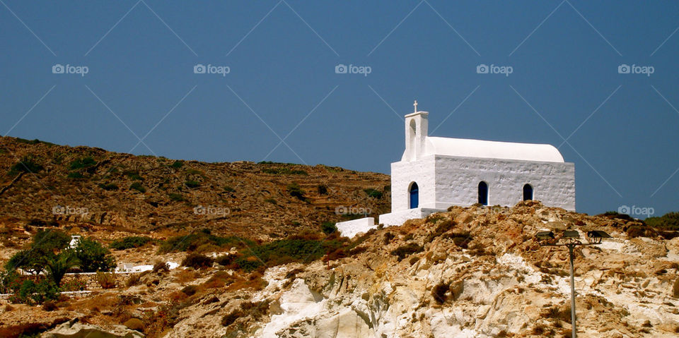 sky blue church island by k_thalia