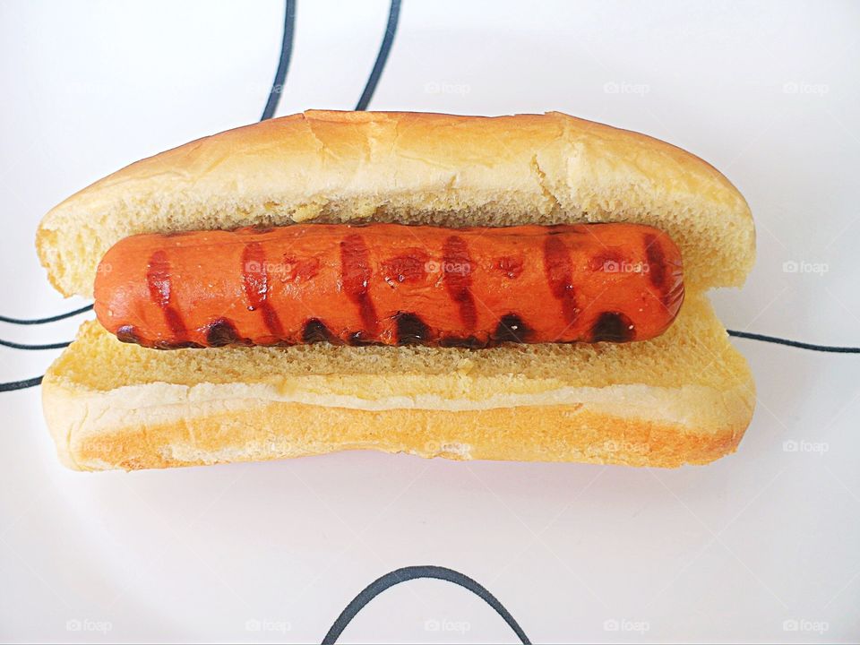 Closeup of hot dog on plate