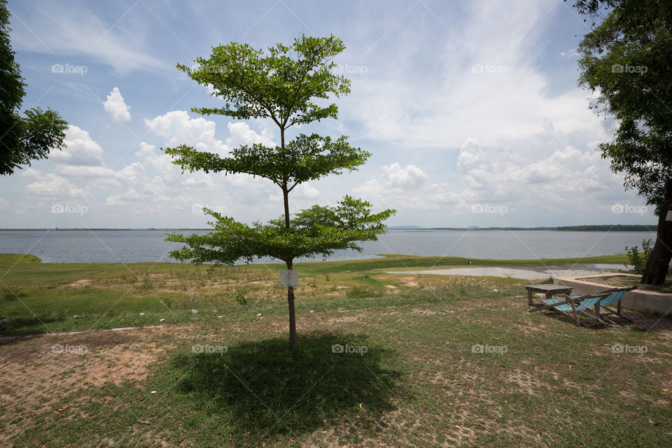 View inside dam with cloudy sky