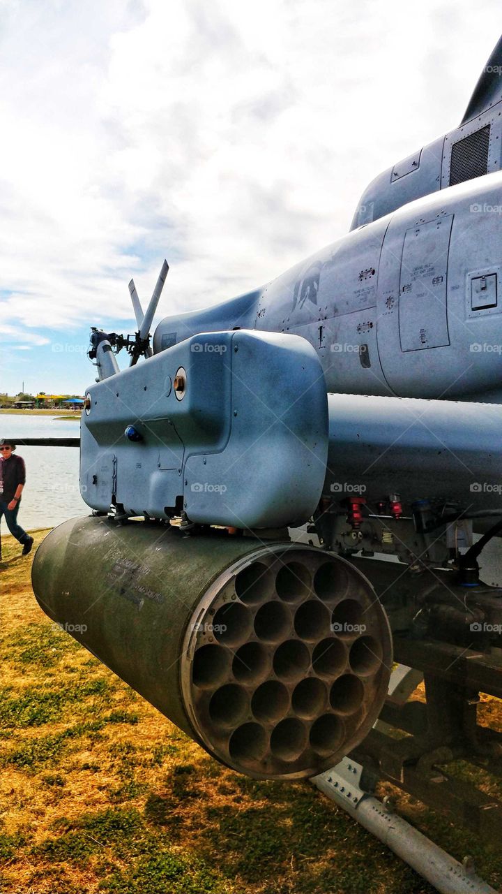 Fire power of a vintage U.S. Marines helicopter from the Vietnam war. On display in Arizona.