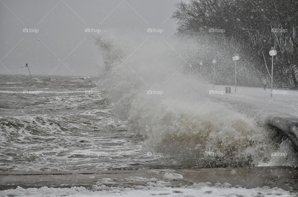 water in motion - big wave splash during the strong storm on the Baltic sea in Poland