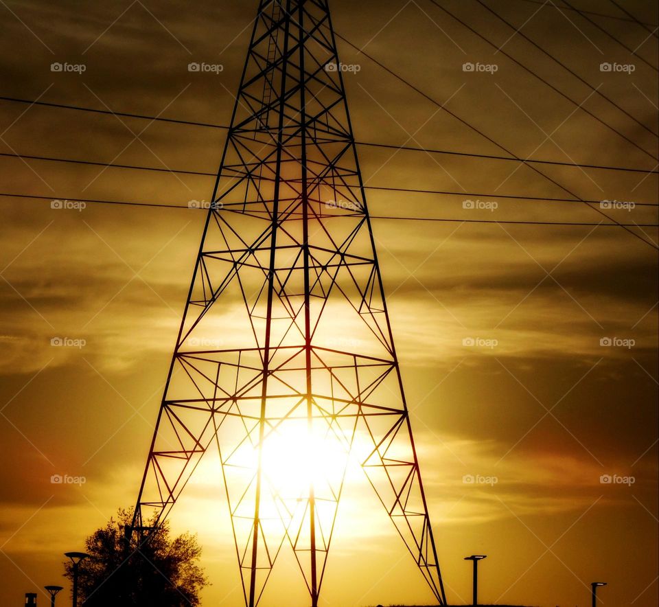 early morning Electric sunrise with fiery clouds in the background