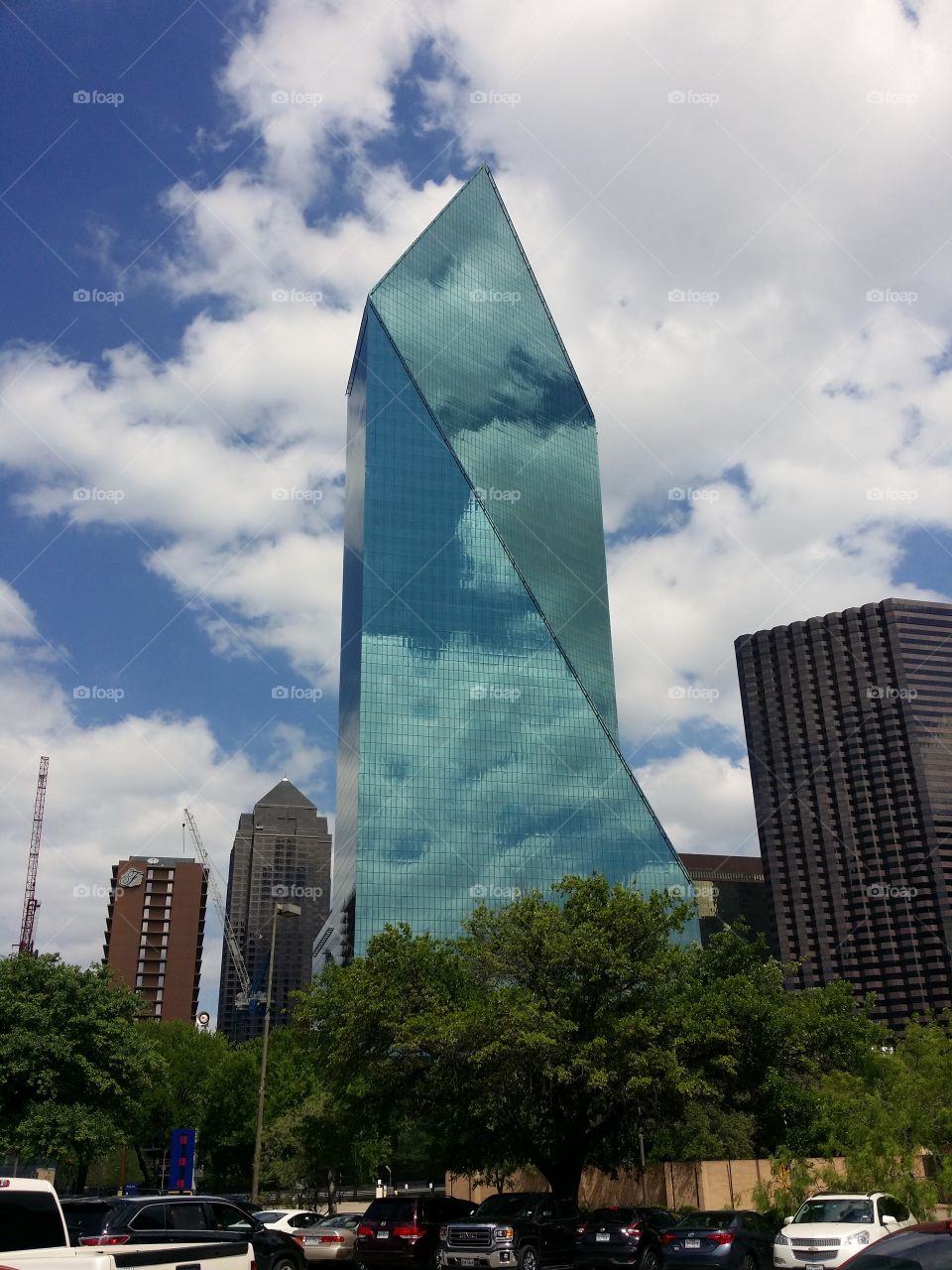 Downtown Dallas Texas Mirror High-rise  with Cloud Reflection