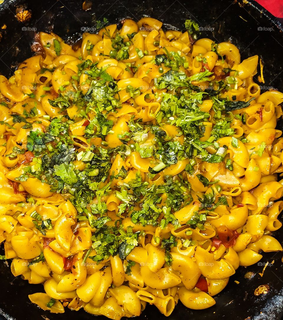 The tasty spicy pasta