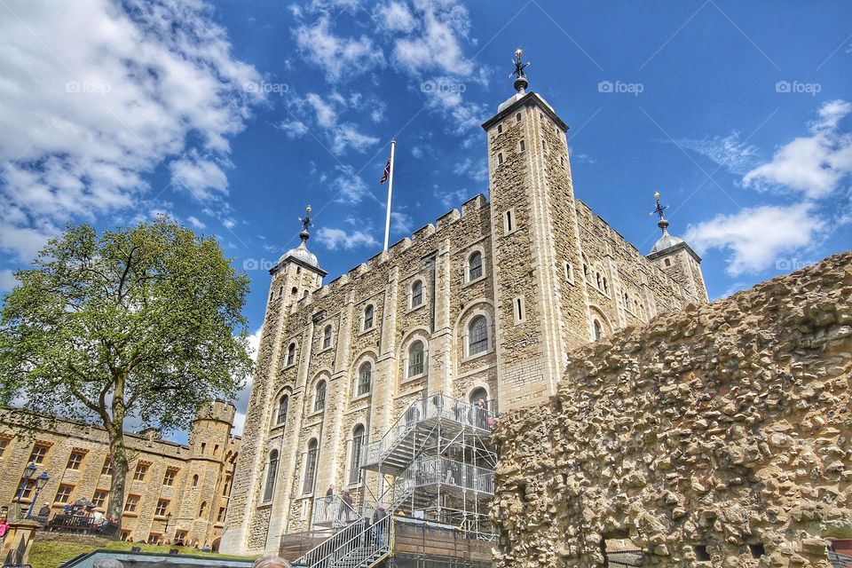 The Tower Of London. Looking up to The White Tower in The Tower Of London on a sunny day.