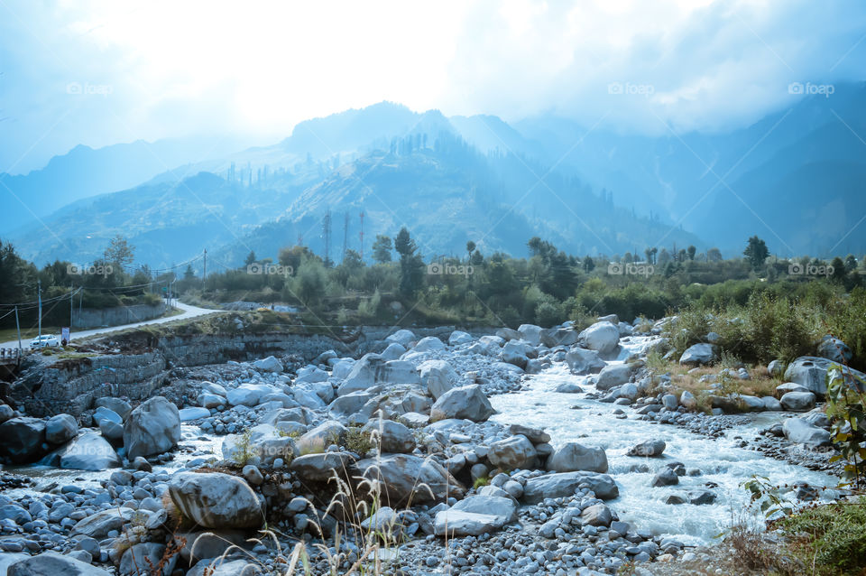 Landscape view of Manali City, Himachal Pradesh, Kullu, India.