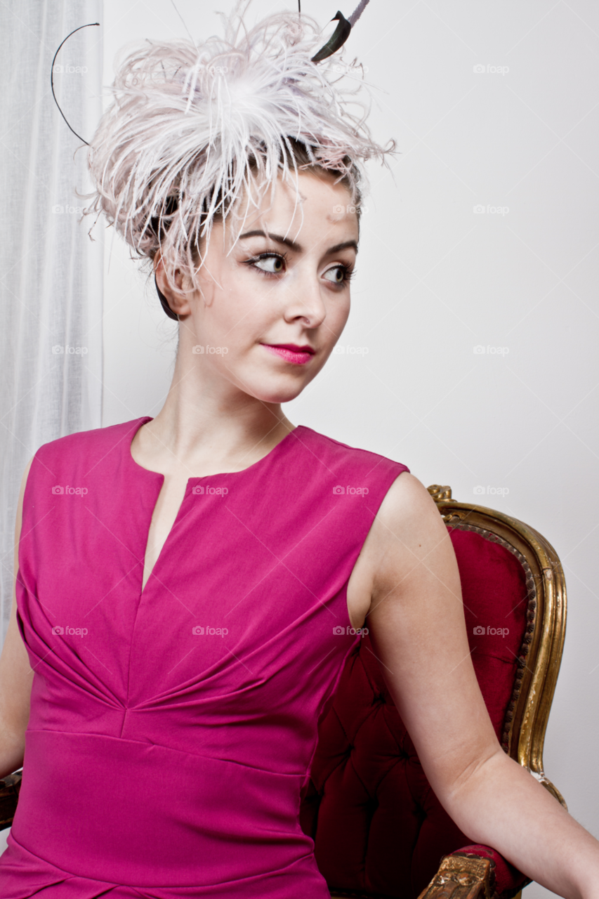 girl pink chair smile by ahilton2007