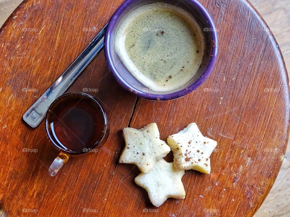 Hot coffee with cookies and whiskey