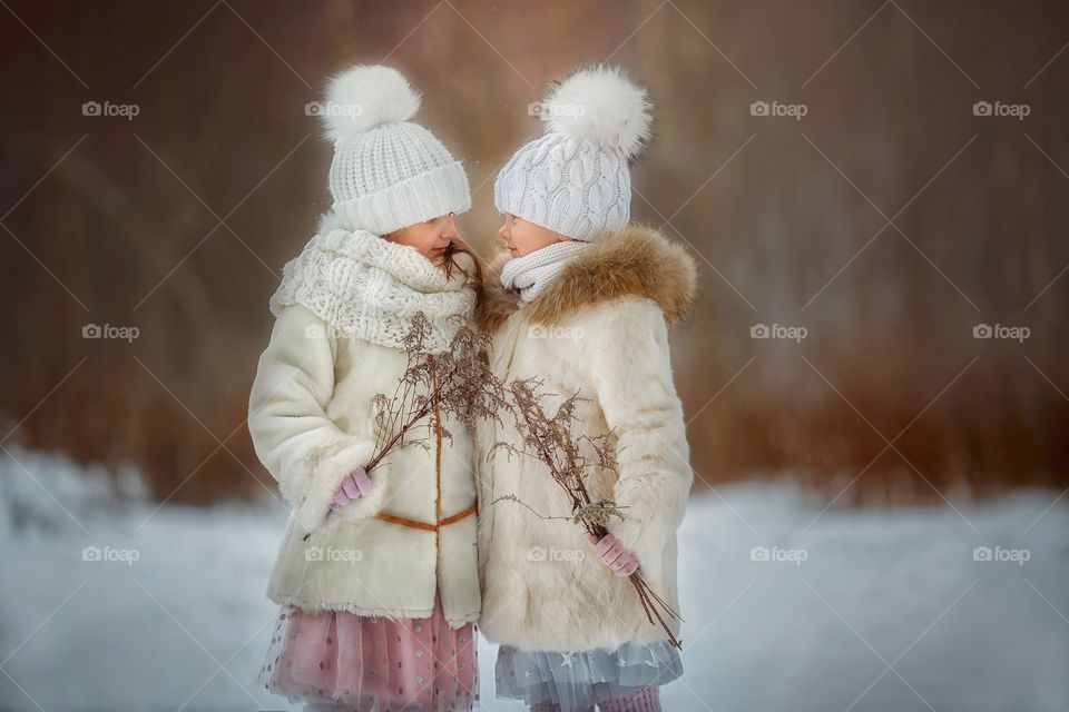 Two friends winter portrait 