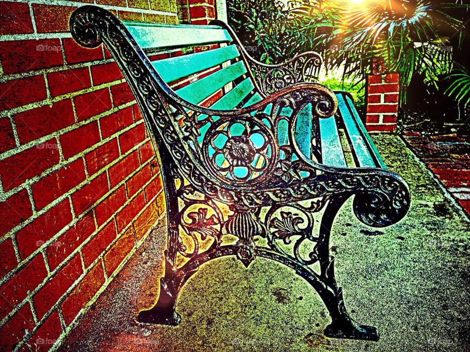 Vintage bench in sunlight