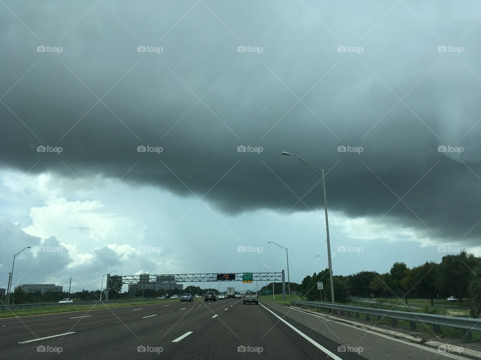 Hurricane Dorian over the highway 