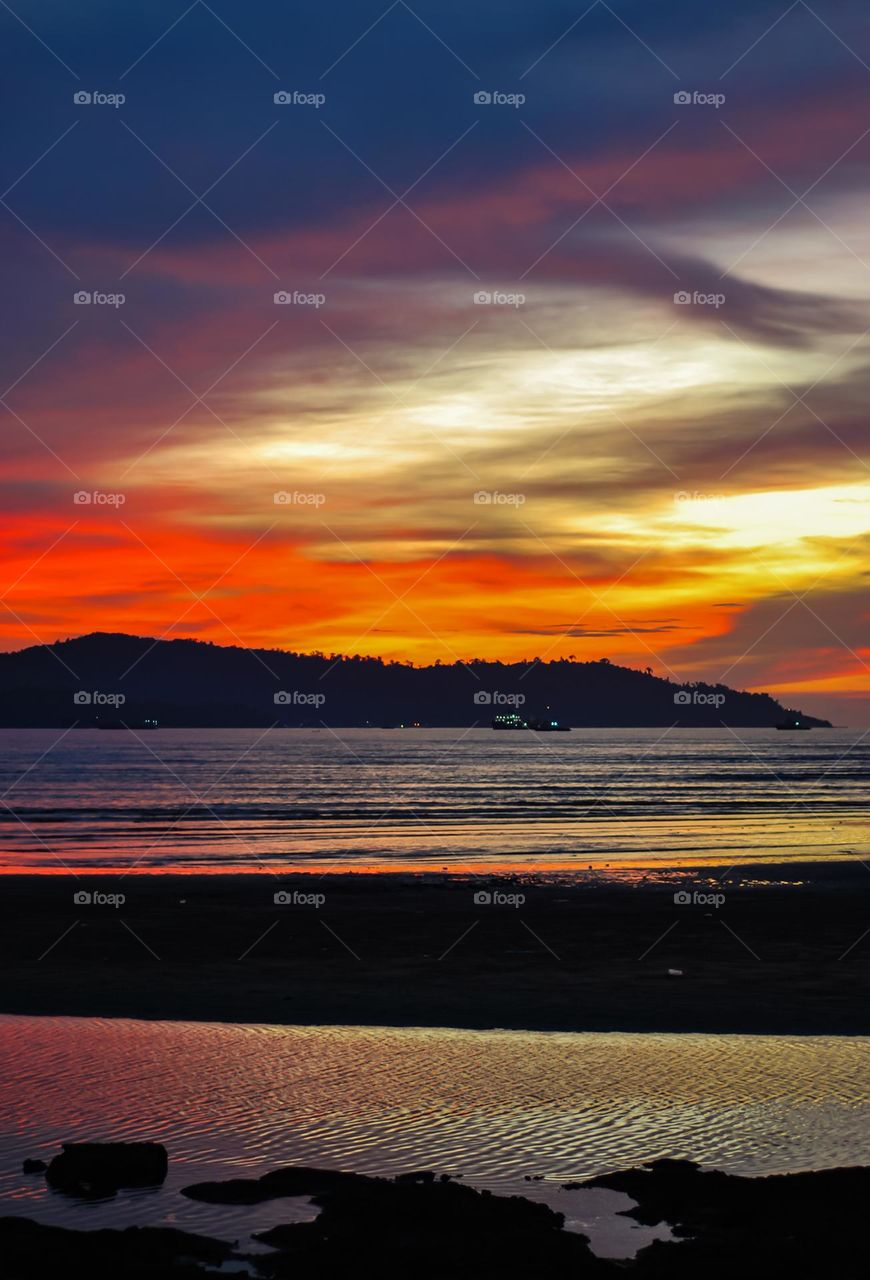 Blue and Red sunset landscape