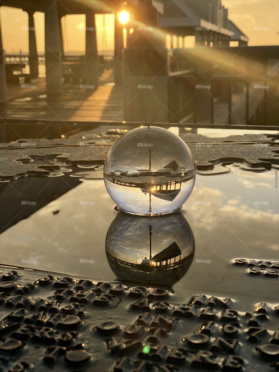 Crystal ball reflection sunburst