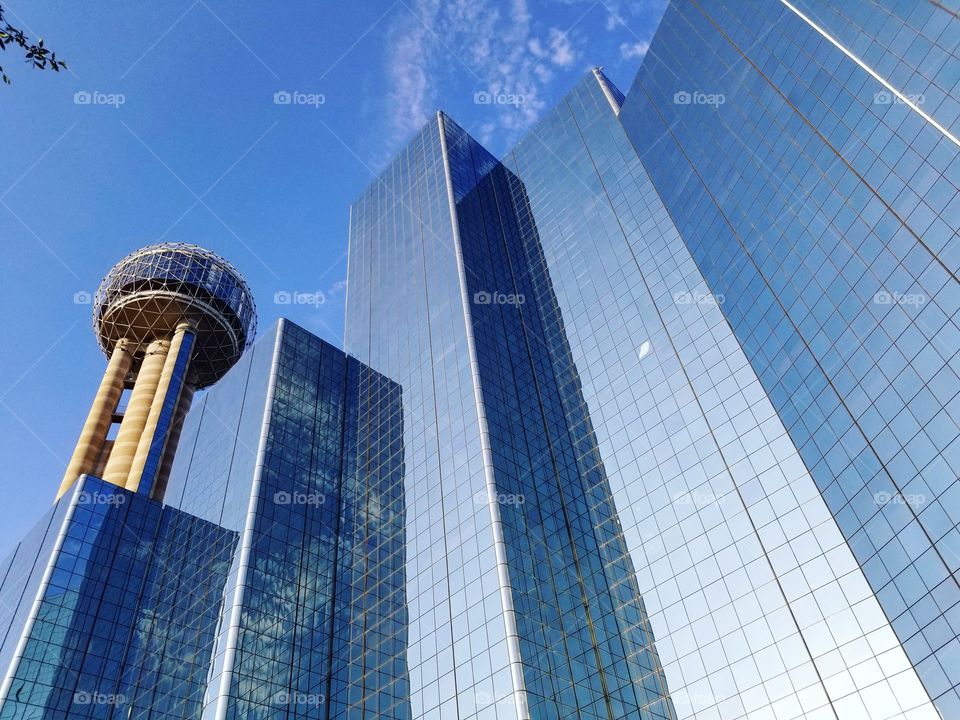 Tall Glass Building and Lookout Tower in Downtown Dallas