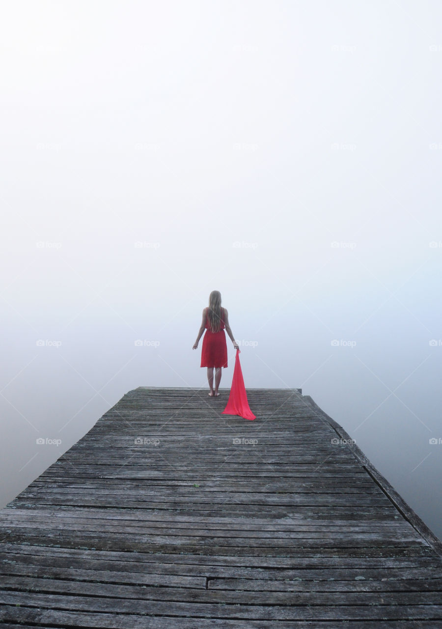 foggy morning and red dress