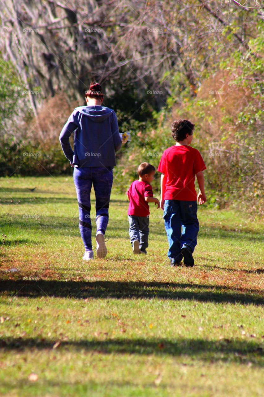 Family walking down the path