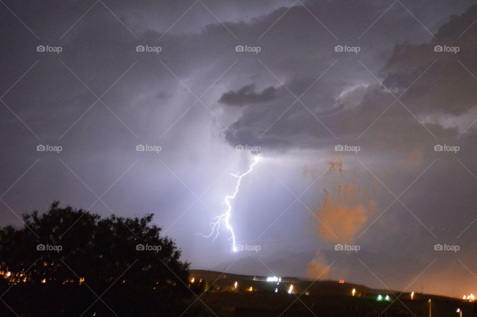 Lightning strike in Albuquerque, New Mexico at night