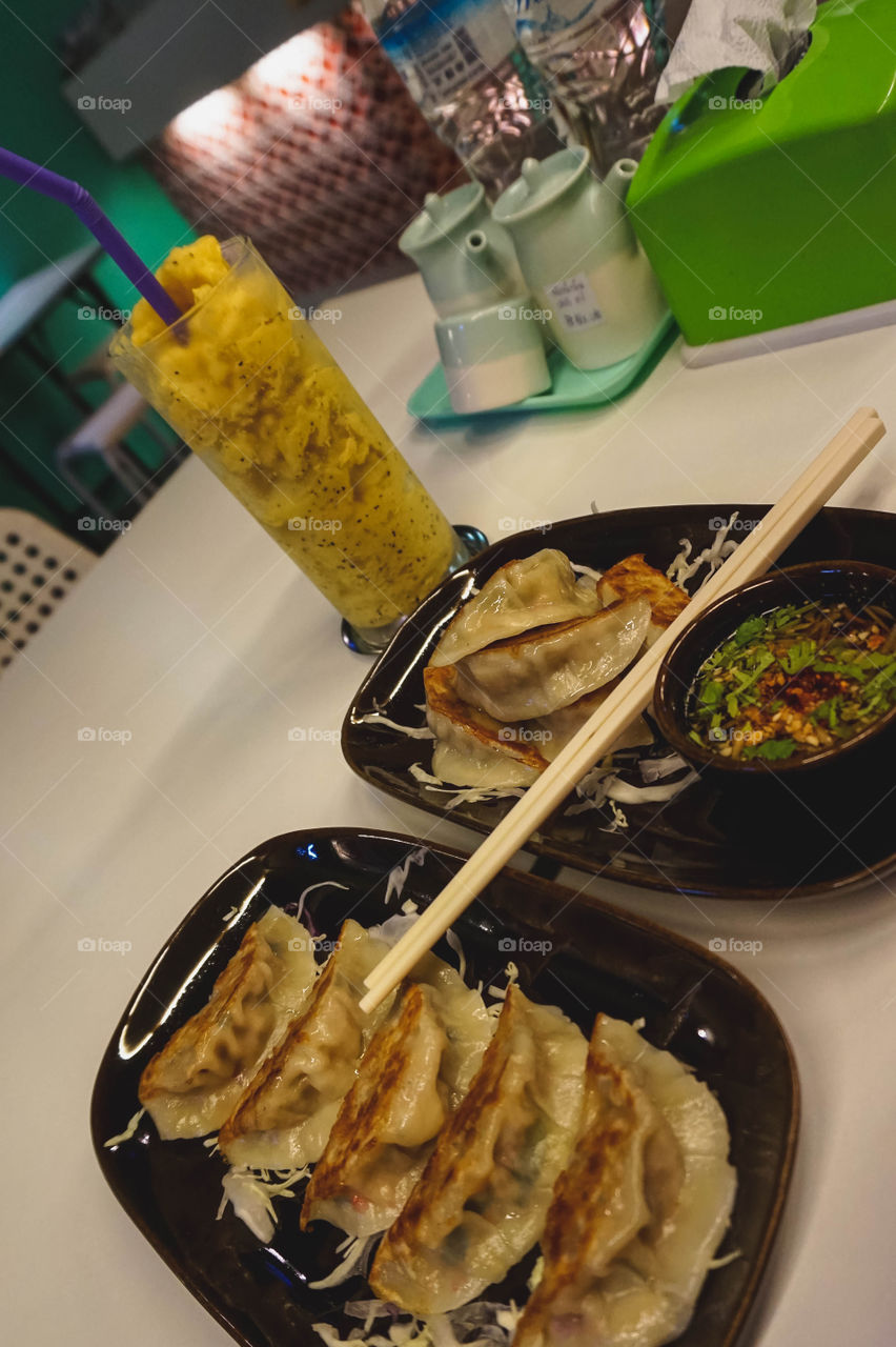 Pot stickers for dinner in Chiang Mai, Thailand 