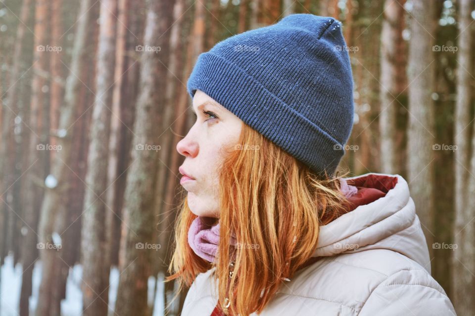 Winter portrait red hair girl