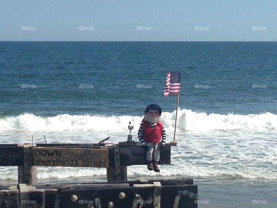 Patriotic Pete sits atop his seaside seat