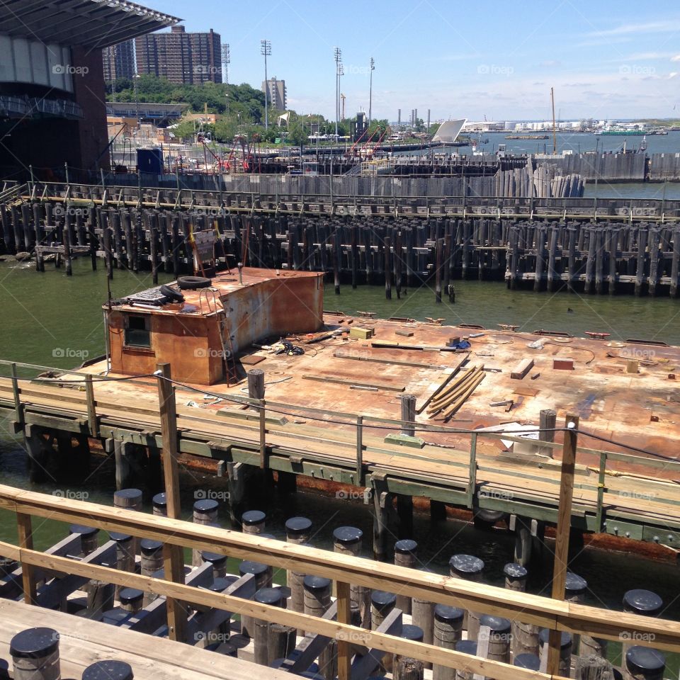 Old Boat. Old vessel docked next to the Staten Island Ferry terminal.