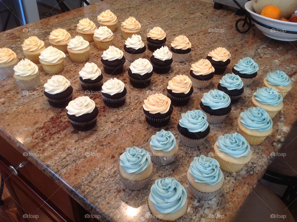 Getting cupcakes ready for a bridal shower.