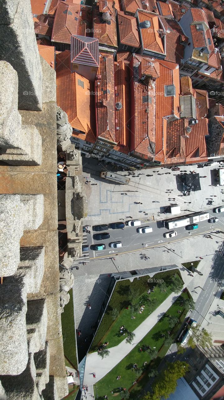 Looking straight down from the top of the Clerigos tower in Porto