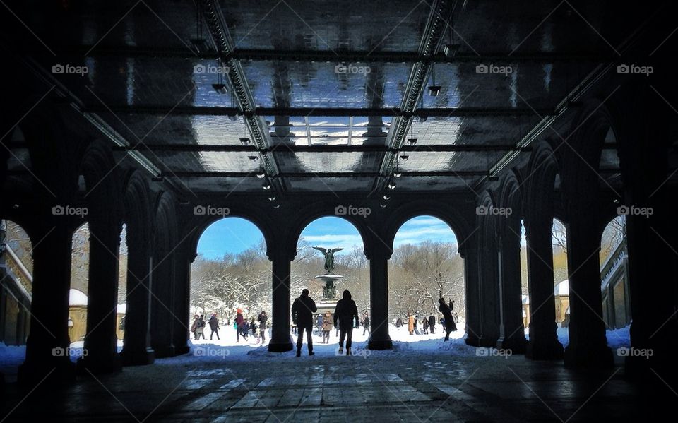 Bethesda Terrace, Central Park New York in the snow
