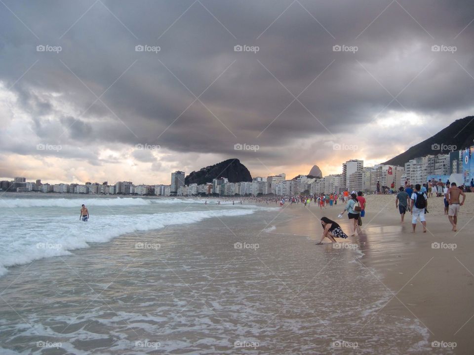 Sunset over Copacabana beach 