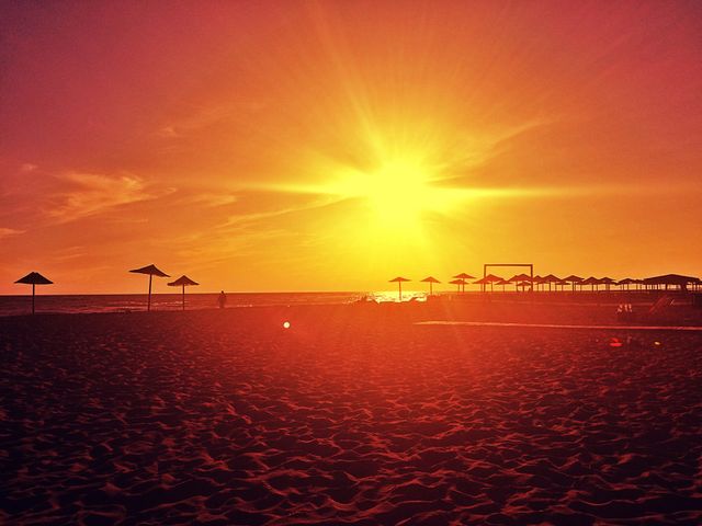 amazing sunset, sea and sandy beach